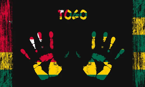 Togo Vektorzászlója Békés Tenyér Formájában Szöveges Ecsetvonásokkal Fekete Alapon — Stock Vector
