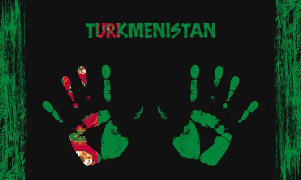 Türkmenisztán Vektorzászló Békés Tenyér Formájában Fekete Alapon Szöveges Ecsetvonásokkal — Stock Vector