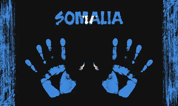 索马里的矢量旗帜 以和平的棕榈为形式 用文字和笔划在黑色背景上 — 图库矢量图片