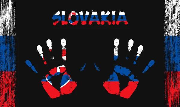 Slovakya Nın Vektör Bayrağı Siyah Arkaplanda Yazılı Fırça Darbeleriyle Barışçıl — Stok Vektör