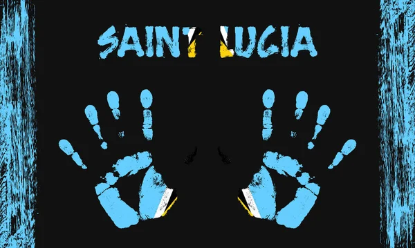 圣卢西亚的矢量旗帜 以和平的棕榈为形式 用文字和笔划在黑色背景上 — 图库矢量图片