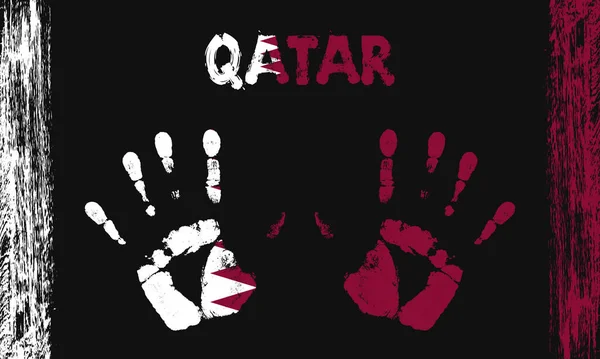 Drapeau Vectoriel Qatar Sous Forme Paumes Paisibles Avec Texte Coups — Image vectorielle
