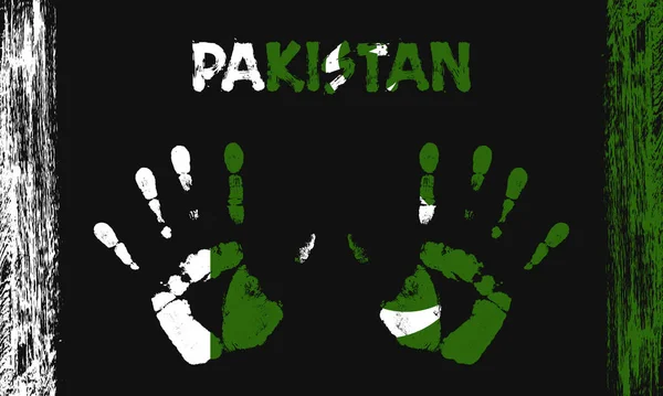 巴基斯坦的矢量旗帜 以和平的棕榈为形式 文字和笔划在黑色背景上 — 图库矢量图片