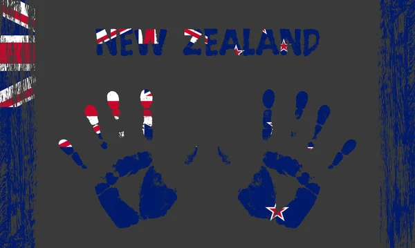 Bandeira Vetorial Nova Zelândia Forma Palmas Pacíficas Com Texto Pinceladas — Vetor de Stock