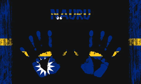 Vektorfahne Von Nauru Form Friedlicher Palmen Mit Text Und Pinselstrichen — Stockvektor