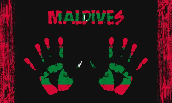马尔代夫的矢量旗帜 以和平的棕榈为形式 文字和笔划在黑色背景上 — 图库矢量图片