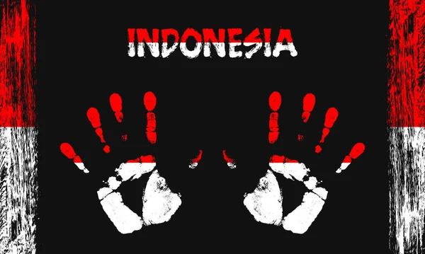 Vektor Flagga Indonesien Form Fredliga Handflator Med Text Och Penseldrag — Stock vektor