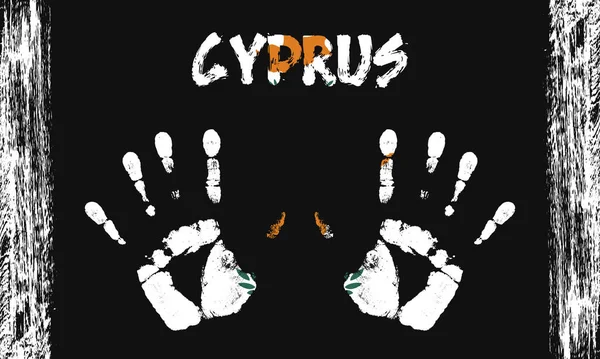 塞浦路斯的矢量旗帜 以和平的棕榈为形式 用文字和笔划在黑色背景上 — 图库矢量图片