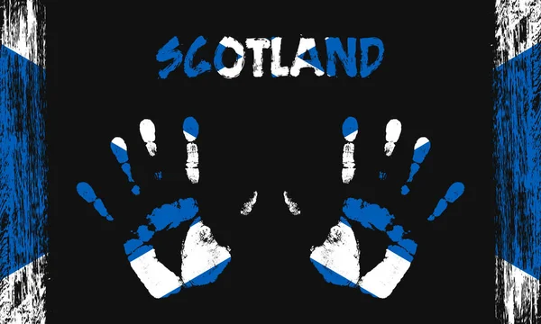 Flaga Wektorowa Szkocji Postaci Pokojowych Dłoni Tekstami Pociągnięciami Pędzla Czarnym — Wektor stockowy