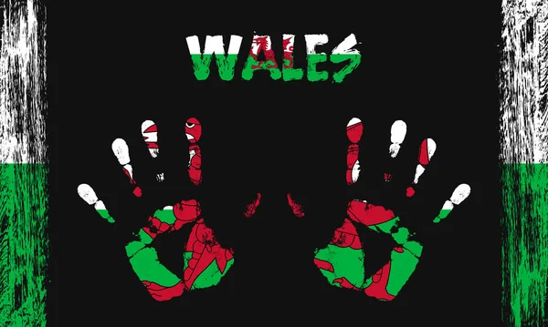 Bandeira Vetorial País Gales Forma Palmas Pacíficas Com Texto Pinceladas —  Vetores de Stock