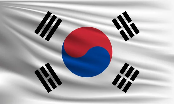 Bandiera Vettoriale Della Corea Del Sud Sventolando Primo Piano Stile — Vettoriale Stock