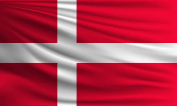 Векторный Флаг Дании Размахивает Фоновой Иллюстрацией Крупным Планом Стоковый вектор