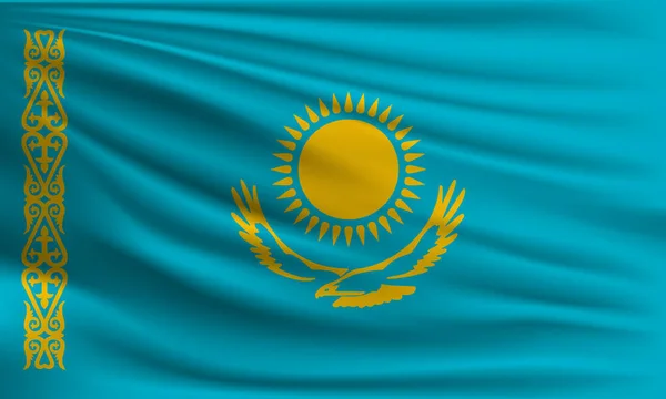 Vector Vlag Van Kazachstan Zwaaien Closeup Stijl Achtergrond Illustratie — Stockvector