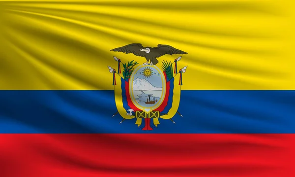 Vektorová Vlajka Ekvádoru Mávající Detailní Obrázek Pozadí Stylu — Stockový vektor