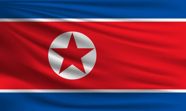 Vektorová Vlajka Severní Koreje Mávání Detailní Styl Pozadí Ilustrace — Stockový vektor
