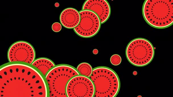 Wassermelone Slice Auf Schwarzem Hintergrund Übergangs Animation Mit Alphakanal — Stockvideo