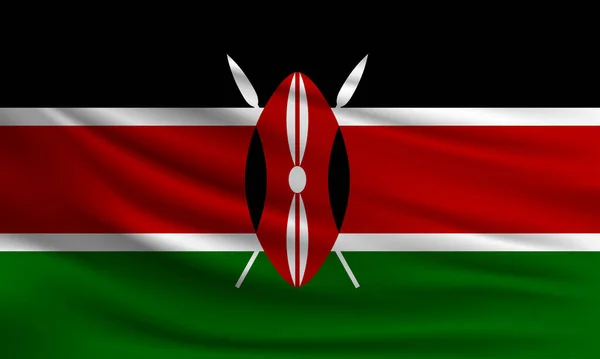 Bandiera Vettoriale Del Kenya Sventolando Primo Piano Stile Sfondo Illustrazione — Vettoriale Stock