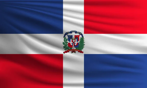 Векторный Флаг Доминиканской Республики Размахивающий Фоновой Иллюстрацией Крупным Планом — стоковый вектор
