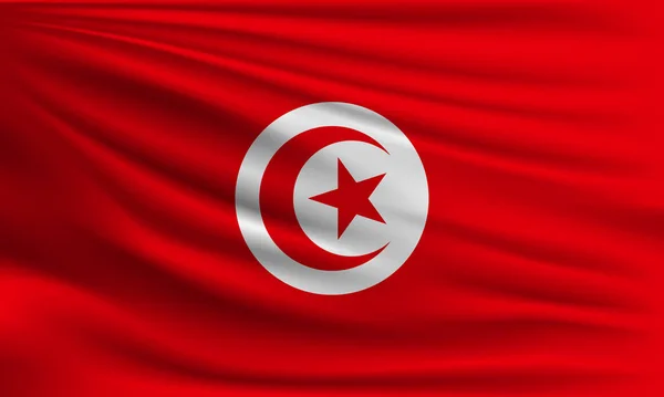 Vektor Zászló Tunézia Integetett Closeup Stílus Háttér Illusztráció — Stock Vector