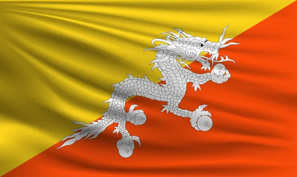 Vektor Flagga Bhutan Viftande Närbild Stil Bakgrund Illustration — Stock vektor