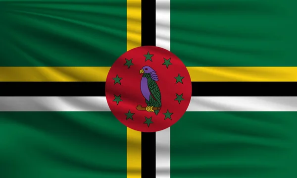 Векторный Флаг Доминики Размахивающий Фоновой Иллюстрацией Крупным Планом — стоковый вектор