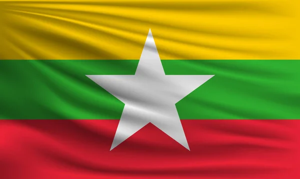 缅甸的矢量旗帜挥动特写风格的背景说明 — 图库矢量图片
