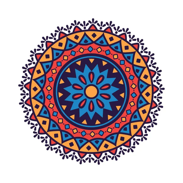 Blommig Hand Dras Mandala Färgglada Prydnad — Stock vektor