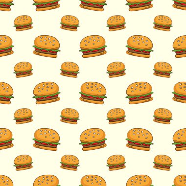 Arka planda hamburgerli kusursuz vektör deseni.