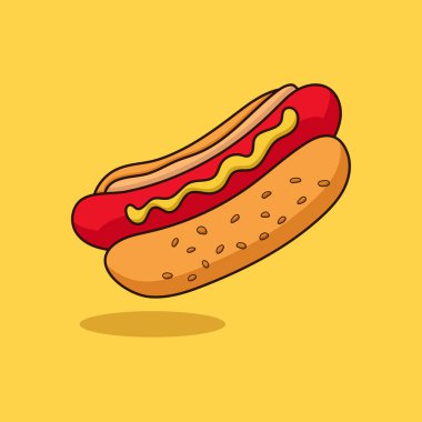 Uzun gölgeli düz vektör illüstrasyonlu hot dog simgesi.