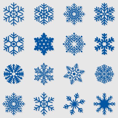 Blue snowflake icons collection isolated on white background. clipart