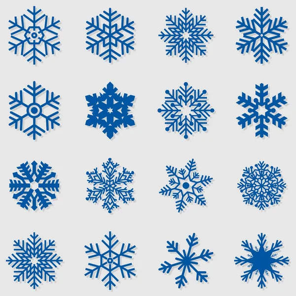 Beyaz arkaplanda mavi kar tanesi simgeleri koleksiyonu izole edildi.