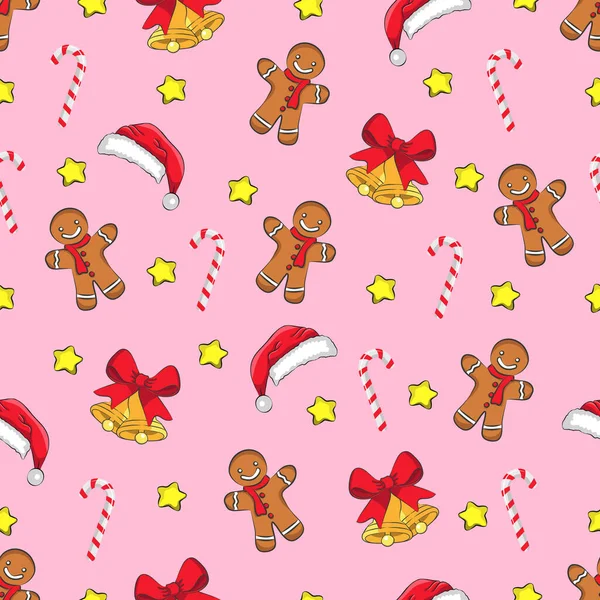Симпатичный Вектор Рождества Бесшовный Рисунок Розовый Фон Стоковый вектор