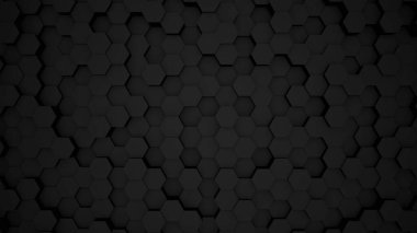 Soyut siyah modern mimari. Duvarında siyah altıgen olan 3D arkaplan..