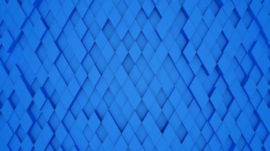 Soyut mavi modern mimari. Duvarında mavi eşkenar dörtgen olan 3D arkaplan..