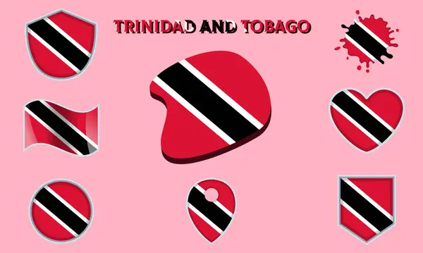 Stock vector Collection of flags and coats of arms of Trinidad and Tobago in flat style with map and text.