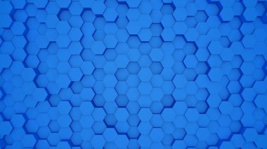 Soyut mavi modern mimari 3D arkaplan ve duvarında mavi altıgen.