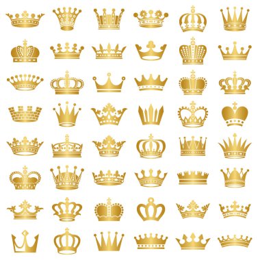 Ortaçağ altın gradyan kraliyet kraliyet kraliçesi siluet simgeleri vektör izole illüstrasyonunu ayarladı