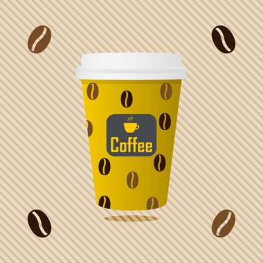 Fincanlı kahve fincanı ve kahve çekirdeği desenli.