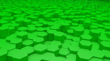 Yeşil altıgen perspektifli soyut sarı modern mimari 3B arkaplan