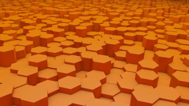 Soyut sarı modern mimari 3D arkaplan turuncu altıgen perspektifli