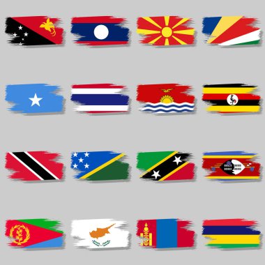 Vector icons smear by a handful of national flags with shadow clipart