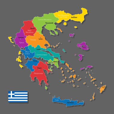 Yunanistan 'ın şehirlerin ve sınır kentlerinin isimleriyle vektör haritası