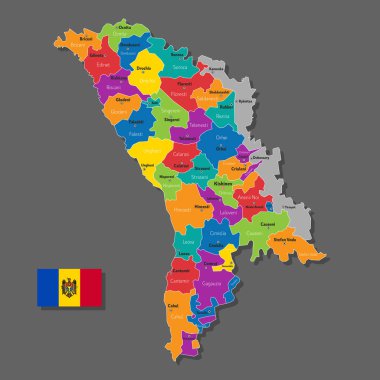 Moldova 'nın şehirlerin ve sınır kentlerinin isimleriyle vektör haritası