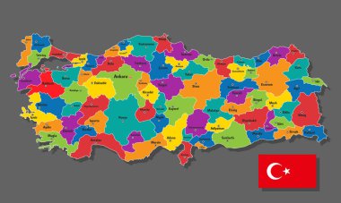 Kentler ve sınır kentleri ile birlikte Türkiye 'nin vektör haritası