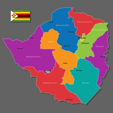Şehirlerin ve sınır kentlerinin isimleriyle Zimbabwe 'nin vektör haritası