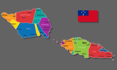 Samoa 'nın şehirlerin ve sınır kentlerinin isimleriyle vektör haritası
