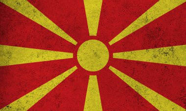 Kuzey Makedonya 'nın soyut grunge dokulu vintage bayrağı