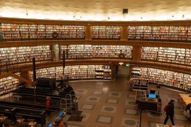 Stockholm, Sweden - January 06, 2023: Stockholm Public Library inside round hall view