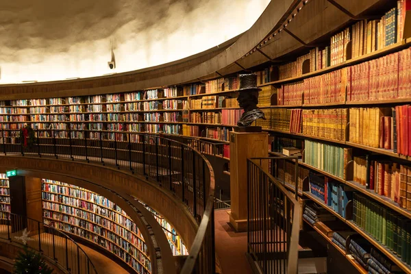 stock image Stockholm, Sweden - January 06, 2023: Stockholm Public Library inside view on winter with August Strindberg bust