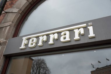 Stockholm, Sweden - January 14, 2023: Ferrari car shop sign